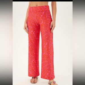 Trina Turk Trellis Swim Pants Large NWOT Pink Orange Fold Over Waist Stretch